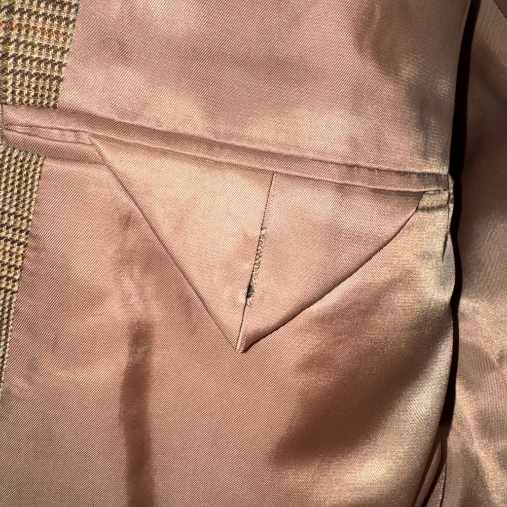 Lauren Ralph Lauren Mens 44L Silk Wool Glen Plaid Blazer Sport Coat Brown Tan
